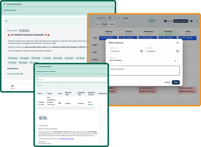DreamClass Communication panel showing messaging interface