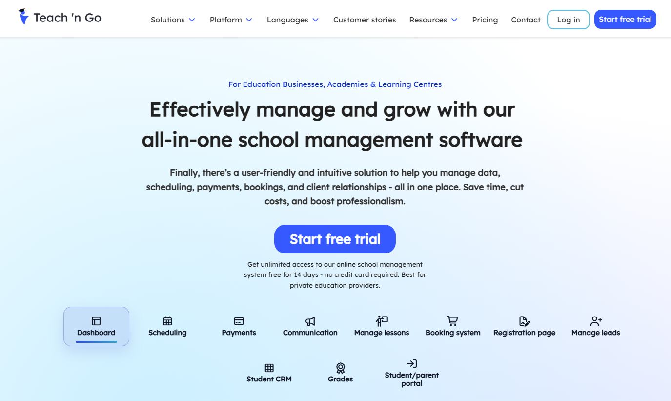 Teach 'n Go homepage screenshot